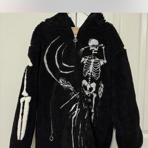 SOLD Black Fleece Jacket with Skeleton Design